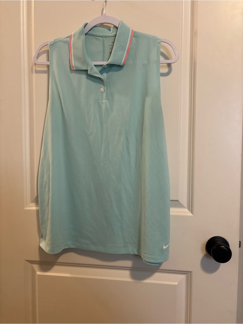 Nike Mint Green Sleeveless Polo Tank Top with Pink-Trim Collar